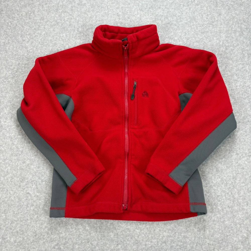 Vintage Nike ACG Fleece Jacket Boys S Red Gray Full‎ Zip Pockets Therma-FIT Y2K
